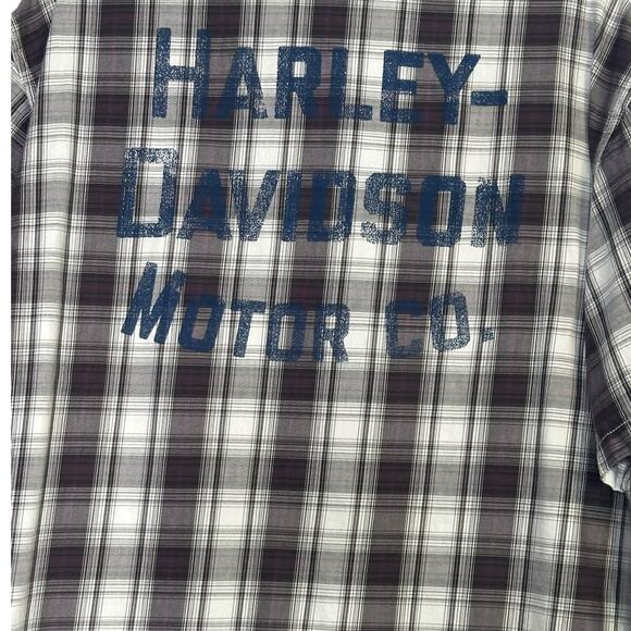Harley Davidson gray white plaid short sleeves button shirt size XL - Picture 6 of 10